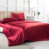 Satin Bed Sheets Full Size Sheet Sets, Red Silk Sheets, 4 - Pieces Soft Bedding Set with 1 Deep Pocket Fitted Sheet,1 Flat Sheet