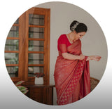 Flosive Womens Kanjivaram Silk Saree With Handloom Weaving Work With Blouse (Red Rr)