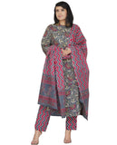 Anni Designer Women'S Rayon Blend Straight Printed Kurta With Pant & Dupatta (Antari Grey_S_Grey_Small),Grey,S