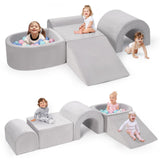 Rinnebbit Foam Climbing Blocks for Toddlers, 5-Piece Tunnel Climber and Crawl Playset, Indoor Activity Play with Ball Pit, Machi