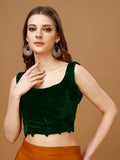 Pujia Mills Women'S Velvet Sleeveless Blouse For Women Sleeveless Velvet Blouse Readymade Sleeveless Saree Blouse Choli For Women Velvet Sleeveless Blouse Readymade (Velvet 502 Bottle Green 36)