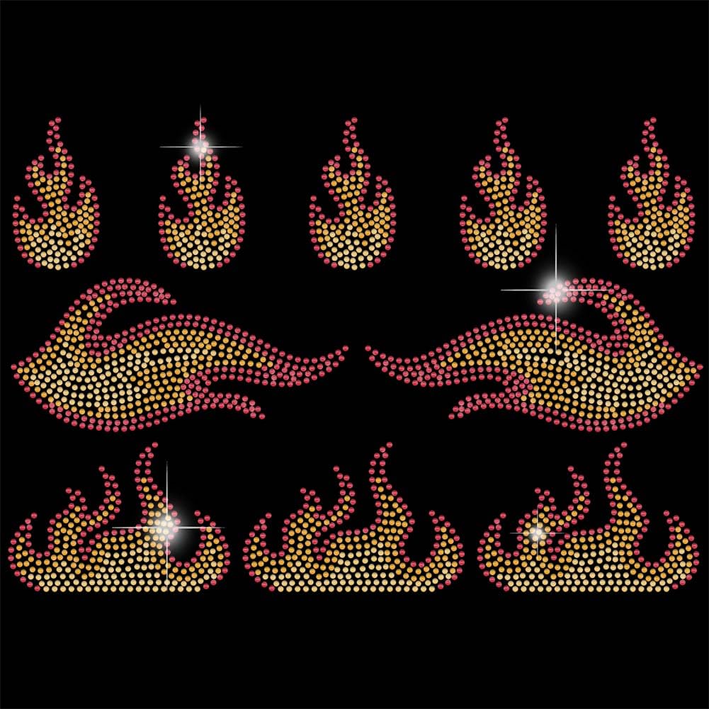 SUPERDANT Iron on Rhinestones Transfer Mini Flames T-Shirt Crystal Heat Transfer Designs 10pcs 3 Styles Flames Iron on Rhineston