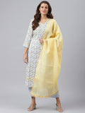 Gosriki Women'S Cotton Blend Straight Printed Kurta With Pant & Dupatta (Mulhar Yellow Sty_Xl-Go_Yellow_X-Large),Yellow,,B0B2RQ87S8