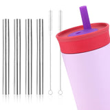 Gosknor 4pcs Metal Straw for Owala Kids 12 OZ Stainless Steel Tumbler, Reusable Stainless Steel Replacement Straws with 2pcs Cle