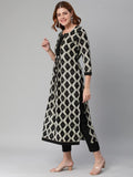 Anni Designer Women'S Cotton Blend Chex Printed Straight Kurta With Pant (Chix Black_S_Black_Small),Black,S,Cotton Blend,Regular,Pants