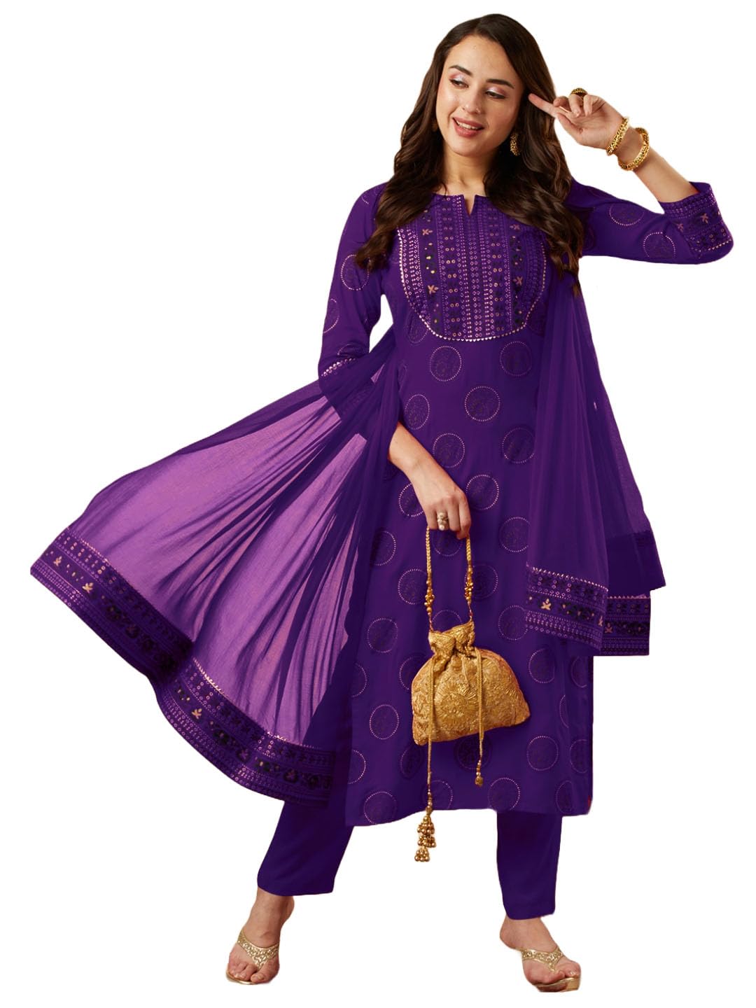 Anni Designer Women'S Rayon Viscose Printed Straight Kurta With Pant & Dupatta (Nov Begani_S_Begani_Small),Begani,S