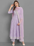 Anni Designer Women'S Cotton Blend Embroidered Regular Kurta With Pant & Dupatta (Hitmyn-Purple Small),Purple,S,,,