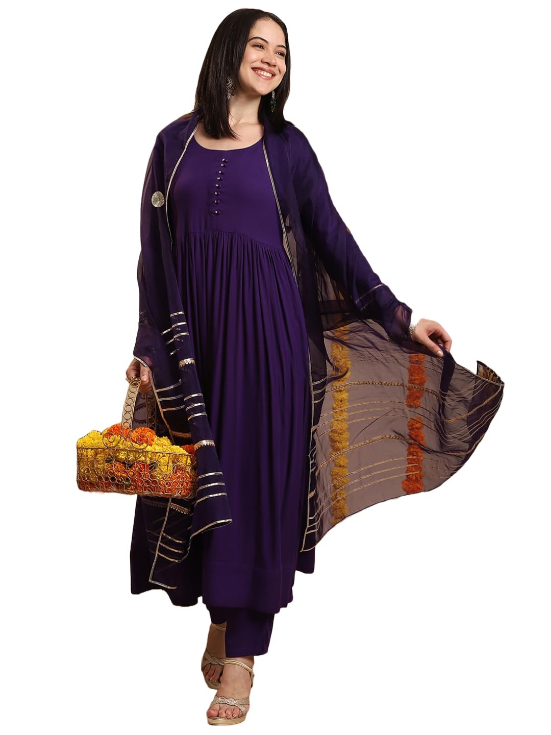 Gosriki Women'S Rayon Blend Anarkali Solid Kurta With Pant & Dupatta (Jaynti Begani-Vks04-Gs_Xxl_Begani_Xx-Large),Begani,2,B0DK9P26FD