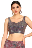 Soch Womens Blue Sequinned Embellished Georgette Padded Blouse