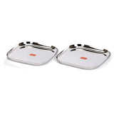 Sumeet Stainless Steel Big Square Shape Plate/Dinner Plate/Lunch Meal Plate Set of 2pcs, 28cm dia, Silver