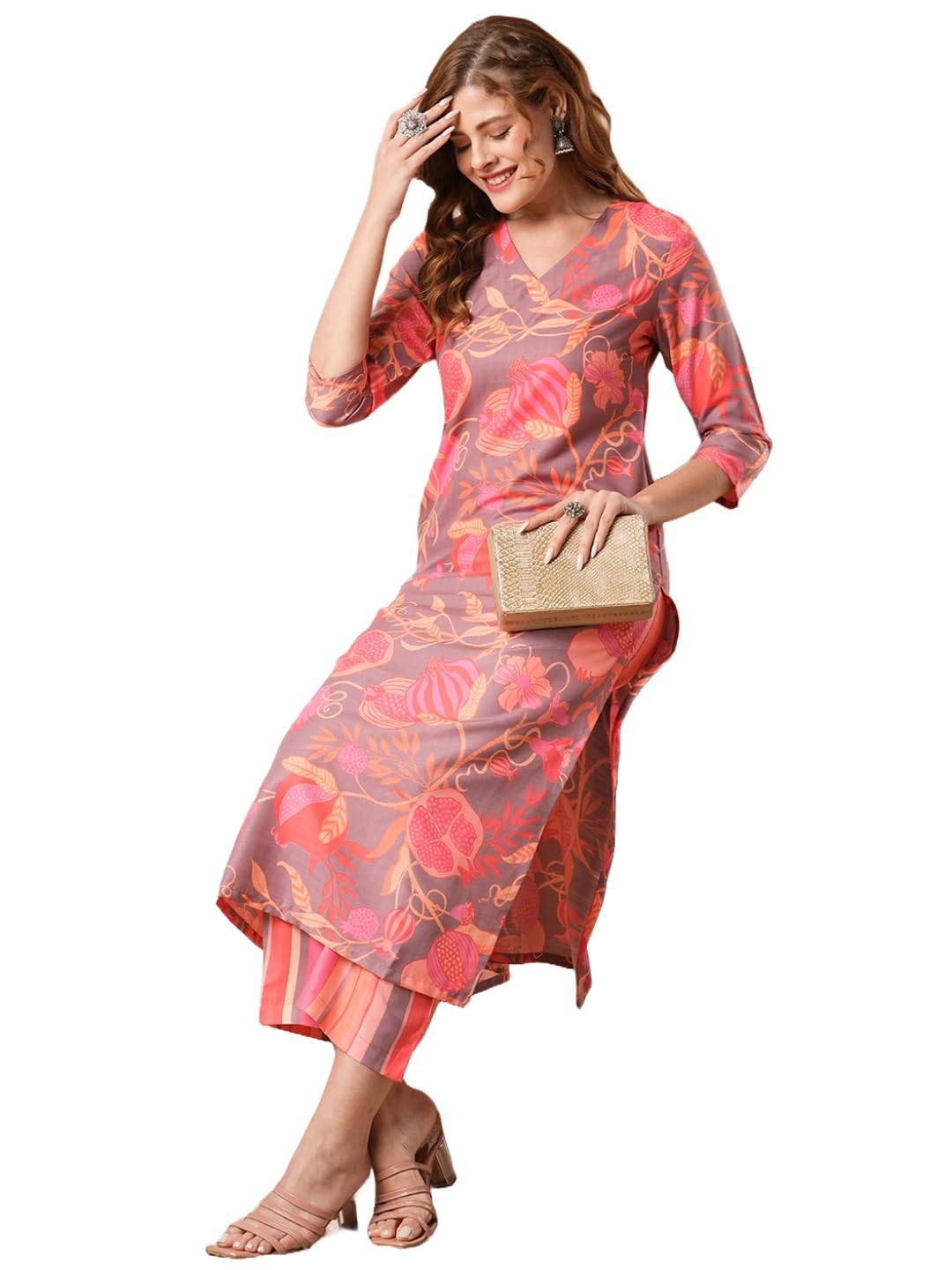 Gosriki Women'S Rayon Blend Straight Printed Kurta With Pant (Kalol Pink-Vks01-Gs_L_Pink_Large),Pink,,B0DBM24L55