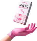 OriStout Disposable Gloves for Women, Pink Vinyl Gloves Disposable Latex Free for Cooking, Food Prep, Cleaning, Hair Dye, Tattoo