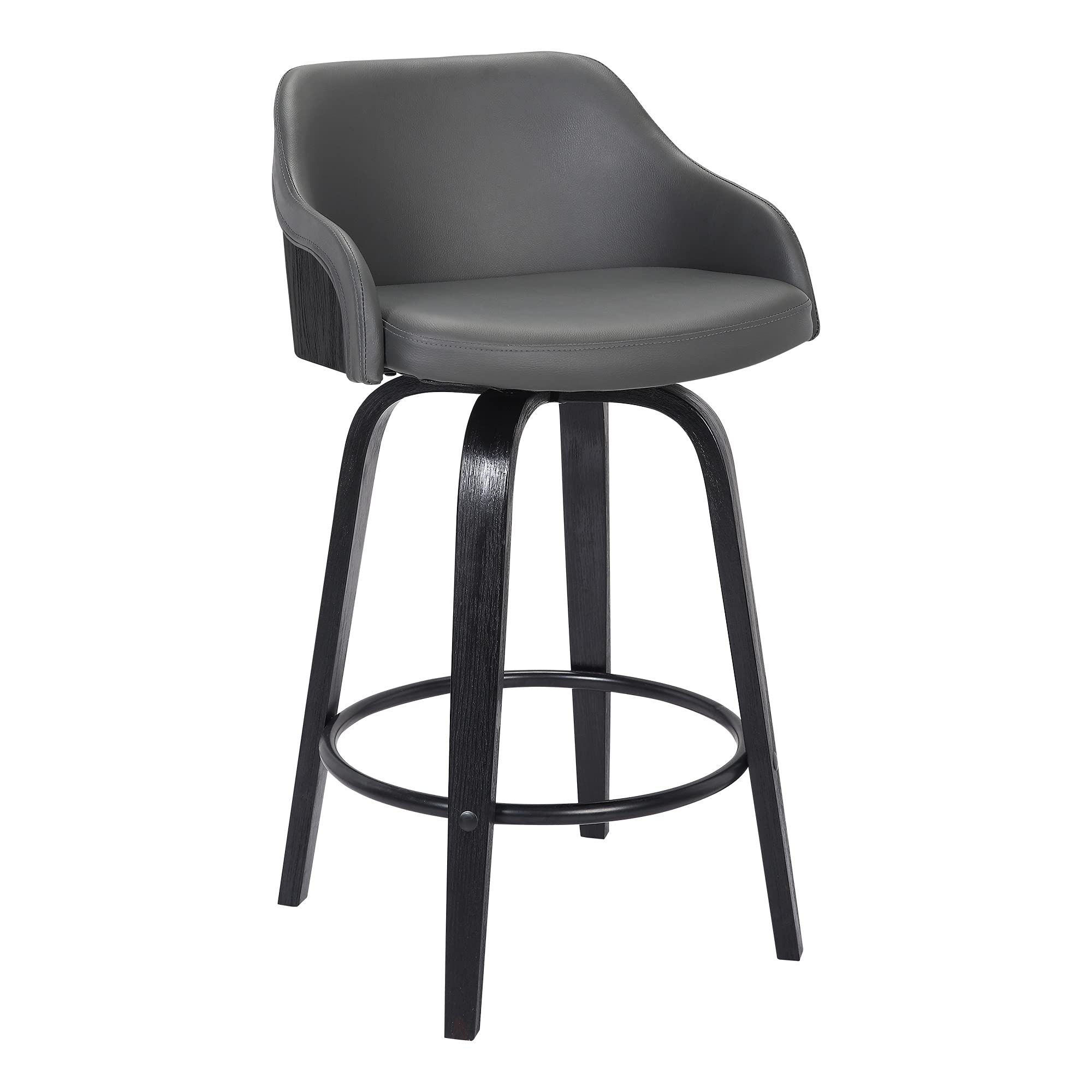 Alec Faux Leather Swivel Barstool, 26' Counter Height, Black And Gray