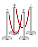 VEVOR Stanchions and Velvet Ropes 4Pcs, Hollow Base with Stainless Steel Post, 2 Red Velvet Ropes and Posts, Crowd Control Barri