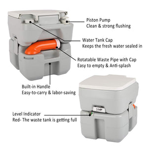 VINGLI Upgraded Portable Sink and Toilet Combo| Self-contained 5 Gal Hand Washing Station & 5.3 Gal Flushing Toilet, Perfect for