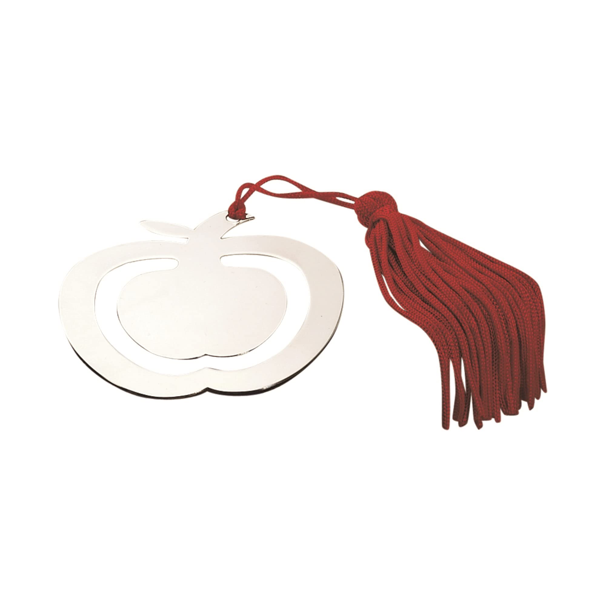 Apple Bookmark With Red Tassel In Nickel Plated
