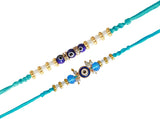 Shalinindia Set Of 2 Rakhis For Brother Elegant Pearl And Evil Eye Design For Love, Protection, And Blessings,Nylon,Aqua