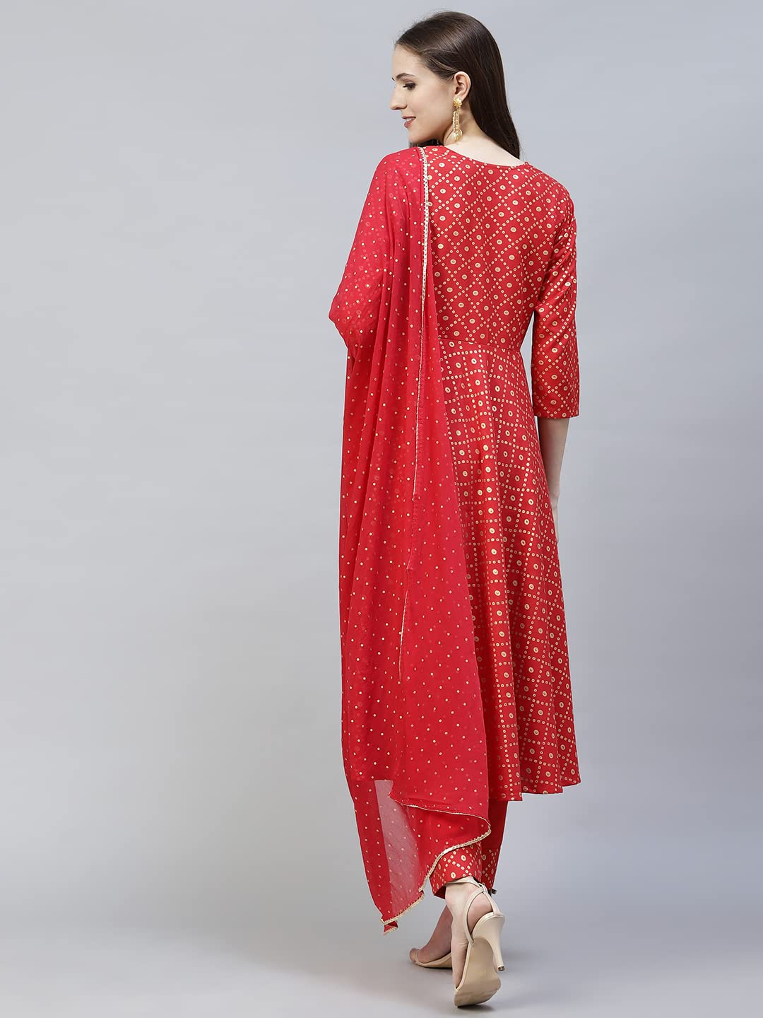 Gosriki Women'S Cotton Blend Printed Straight Kurta With Pant & Dupatta (Karwa Red_Xl-Gs_Red_X-Large),Red,,B0BF5PJJVP