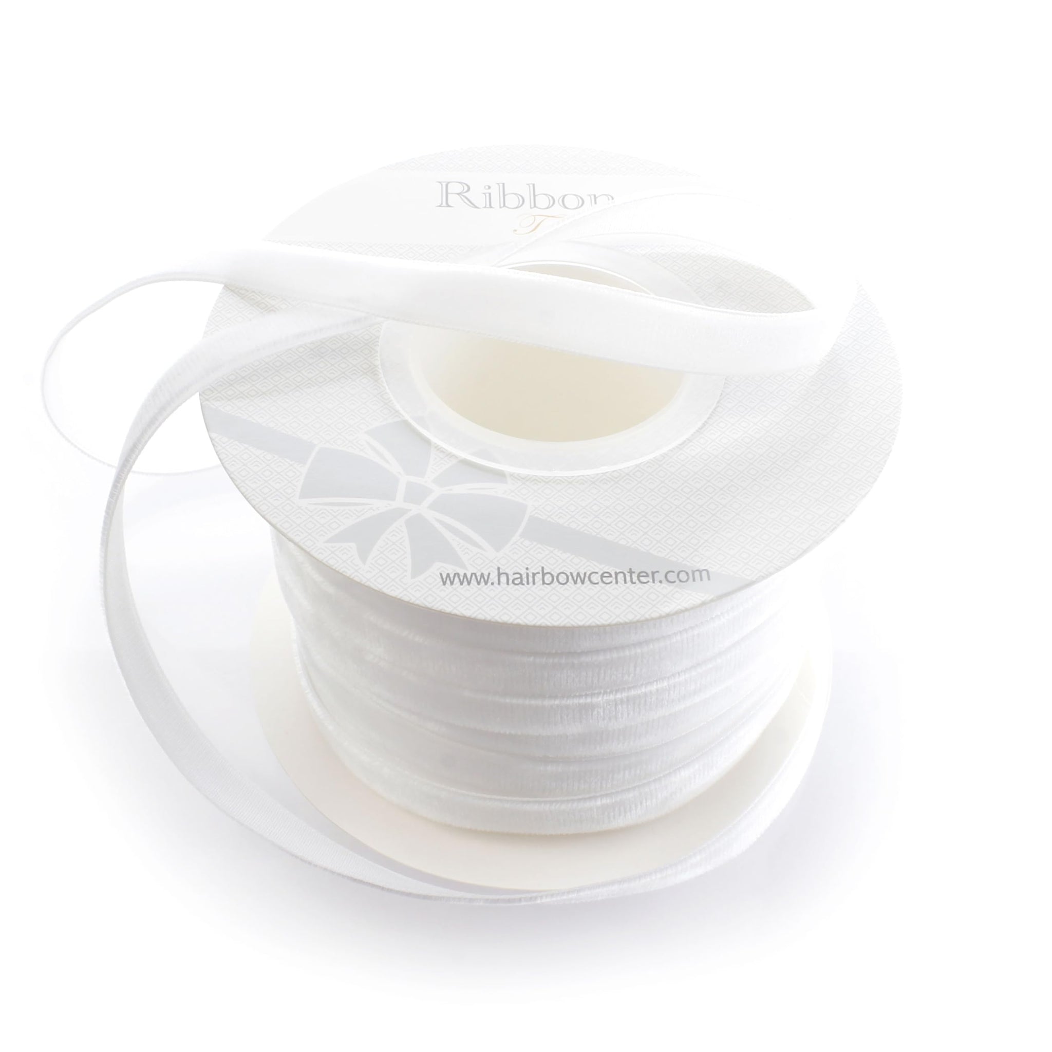 3/8 Velvet Ribbon - Narrow Single-Sided Craft Trim for Hair Bows, Sewing & Gift Wrapping - (White, 5 Yards)