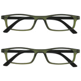 OPULIZE TED Reading Glasses for Women Men, Lightweight Narrow Rectangular Matt Frame with Spring Hinges, Transparent Khaki Green