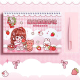 Cuteventions Cute Kawaii Spiral Sticker Album Book With Tweezers, Cartoon Scrapbook Sticker Collection Notebook, Diy Decorative 