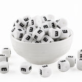 HHCFAST 12mm White Square Letter E Alphabet Silicone Beads, 20Pcs Cube Heart Number Letter Silicone Beads for Keychain Making, I