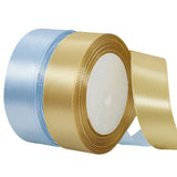 2 Rolls Light Blue Ribbon, 1 Inch x 50 Yards Satin Gold Fabric Ribbon for Flower Bouquets, Gift Wrapping, DIY Crafts, Birthday C