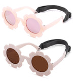 Polarized Baby Sunglasses with Strap - Flexible Flower Shaped Sunglasses for Toddler & Infant Age 0-24 Months (Jelly Pink/Pink M