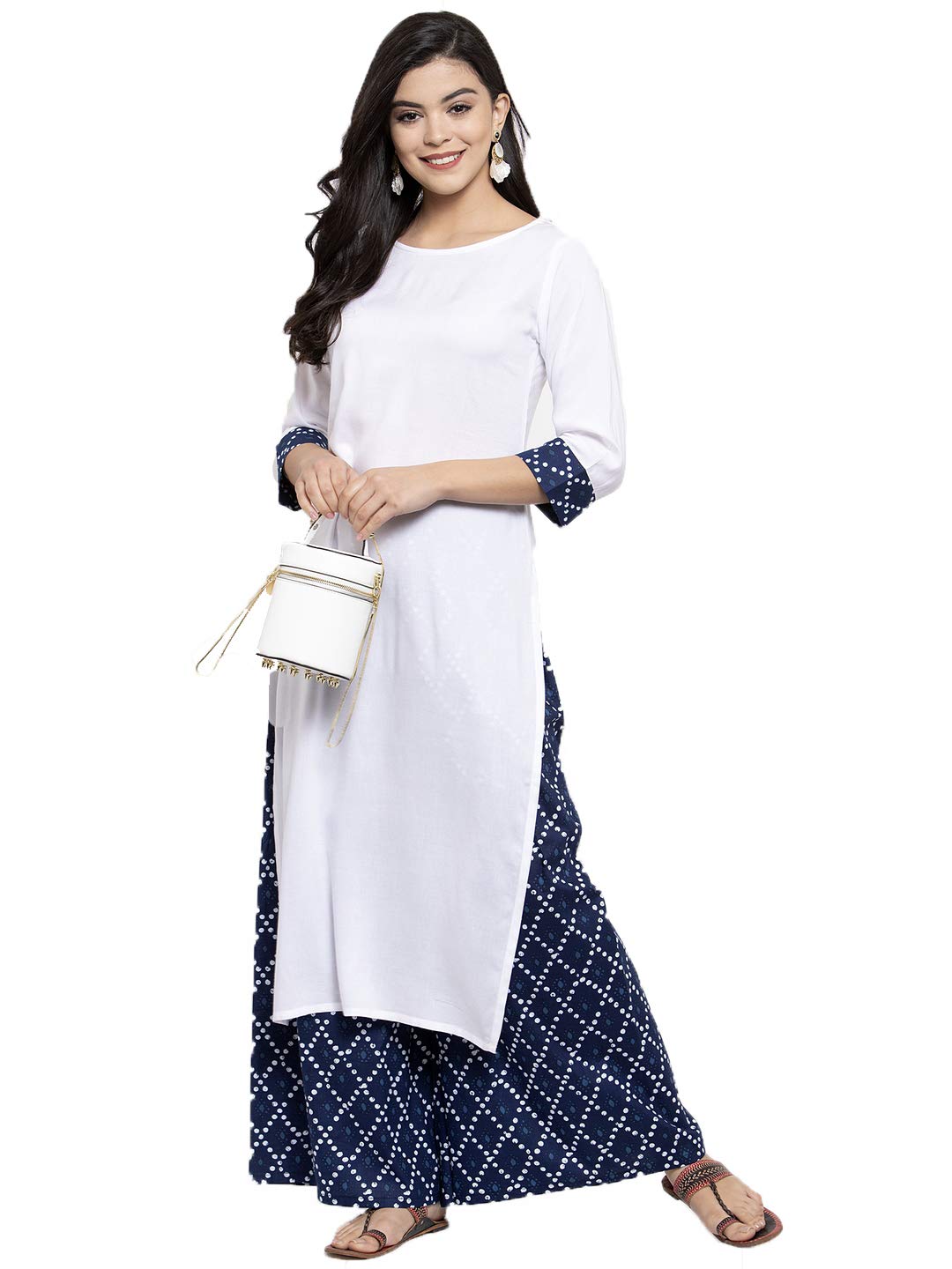 Anni Designer Women'S White Rayon Straight Kurta With Plazzo Set (Ria White_M),White,M