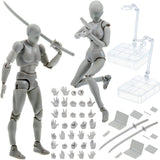 Yookeer Body Set, Drawing Action Figures Female and Male PVC Drawing Doll Human Model Figure with Joints for Artists(Gray)