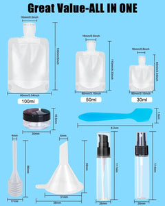 17 Pack Travel Pouches for Toiletries,TSA Approved,Travel Size Portable Containers,Stand Up Pouch,Refillable Travel Accessories