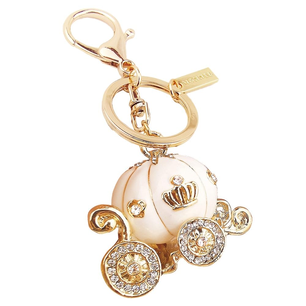 MONNEL Bling White Princess Pumpkin Carriage Crystal Lobster Claps Keychain MZ881-2