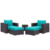 Modway Convene Wicker Rattan 5Piece Outdoor Patio Furniture Set in Espresso Turquoise