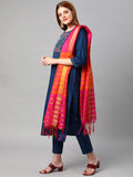 Gosriki Women'S Cotton Blend Straight Solid Kurta With Pant & Dupatta (Acdt-Cerosin-Gs_M_Dark Blue_Medium),Dark Blue,,B0BR87BPY2