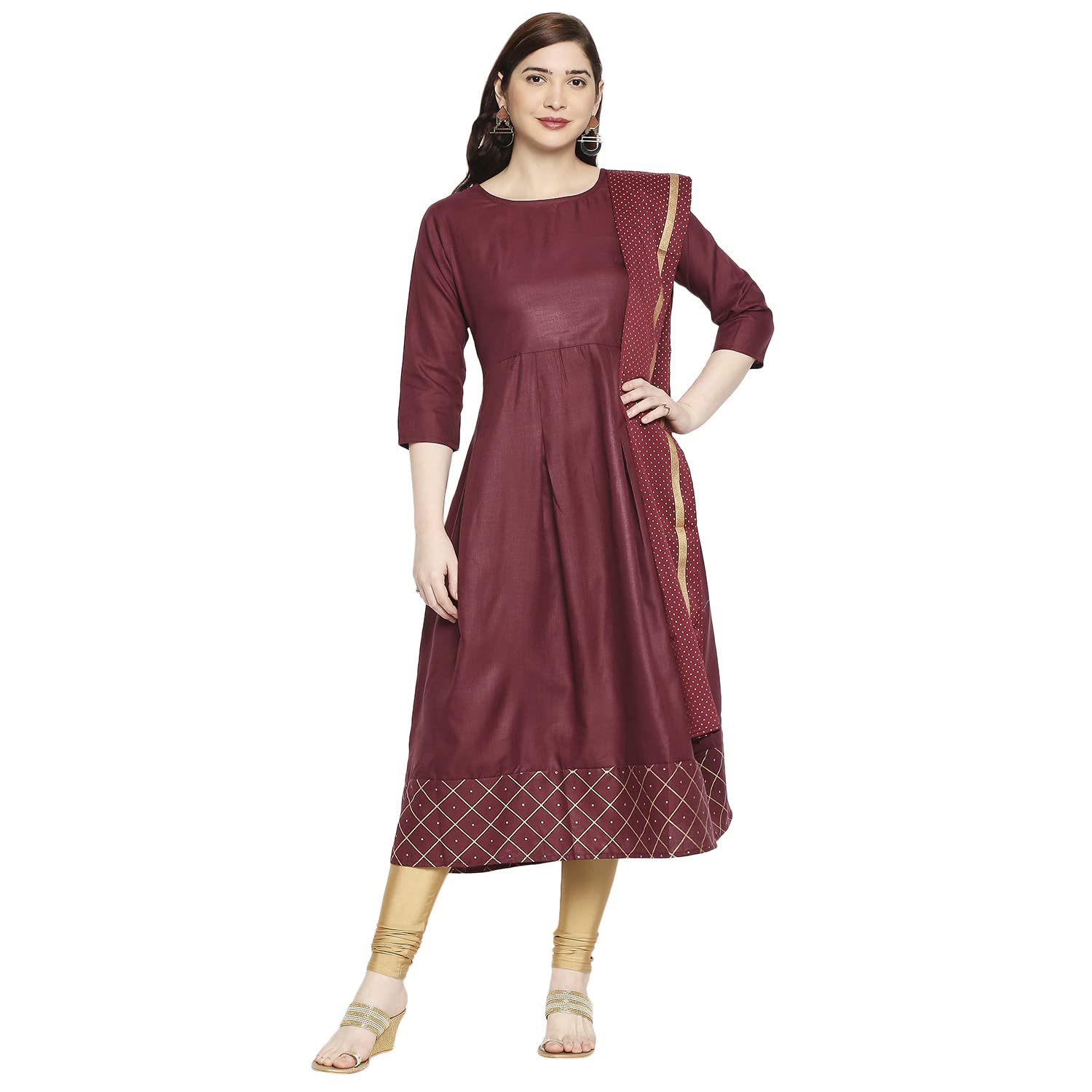 Anni Designer Women'S Rayon Anarkali Kurta With Pant & Dupatta (Kumt Maroon_Gsk_Xxl_Maroon_Xx-Large),Maroon,2XL