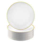 Bestluck 100 PCS Gold and White Plastic Plates, 10 inch White Disposable Plates for Party, Plastic Dinner Plates for Party, Grad