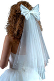Church Veil Bow Clip 25 Cm Center Clip Netted White Color Large Size Netted Lace Pattern Veil Style 7 Cm Clip
