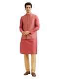 Manyavar Men's Art Silk Embroidered Kurta Jacket Pyjama Set (Pink,XL)