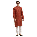 Sojanya (Since 1958 Men'S Jacquard Silk Red & Gold Kurta Size 44