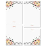 Floral Dots Personalized Notepad Sets - Set of 4, 100-sheet pads, Add Your Name, Largest pad 4-1/4 x 6-3/4, Personalized Station