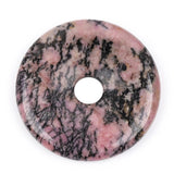 GEM-Inside 40mm Black Pink Rhodonite Jasper Stone Circle Donuts Beads for Pendant Jewelry Making Power Energy Chakra Massage Gua