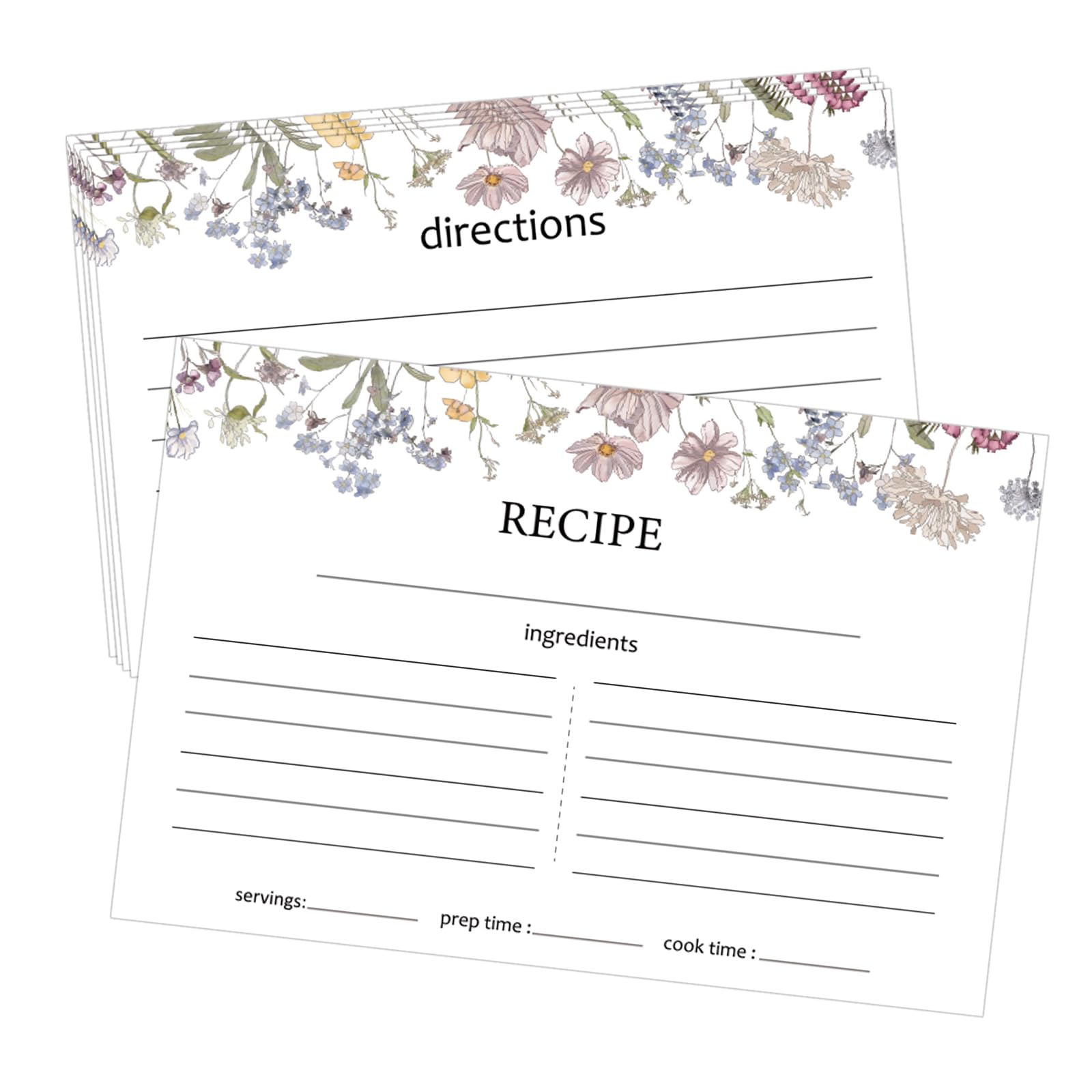 sunepany 50 Pieces 4x6 Recipe Cards for Wildflower Bridal Shower Weeding Housewarming Kitchen Christmas Gifts White Lined Index 