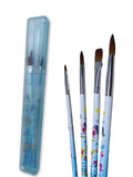 Qips Paint Brush Set For Acrylic, Watercolor, & Gouache Painting With Brush Holder, Set Of 4 (2, 8, 5, 12)Wood Blue
