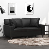 Vidaxl Modern 2-Seater Lounge Sofa With Throw Pillows - Black Faux Leather Couch For Living Room, Office, Lounge Areas