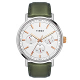 Timex Analog Watch For Man With White Round Dial & Green Leather Strap Band Water Resistant Men'S Wrist Watches - Tweg20015