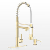 Casavilla Gold Kitchen Faucet, Kitchen Faucet with Soap Dispenser, Kitchen Sink Faucet with Dual Function Spray Head and Deck Pl