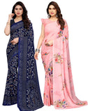 Satrani Womens Pure Georgette Saree (2041S575N_3112S2151N_Navy Blue | Pink)
