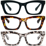 REAVEE 3 Pack Oprah Style Reading Glasses for Women Blue Light Blocking, Cute Oversized Square Computer Readers with Spring Hing