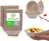 TOPtoper 33Oz 50Pack Large Paper Bowls, Disposable Bowls Bulk Leakproof and Microwave Safe for Hot or Cold Use (33 OZ)