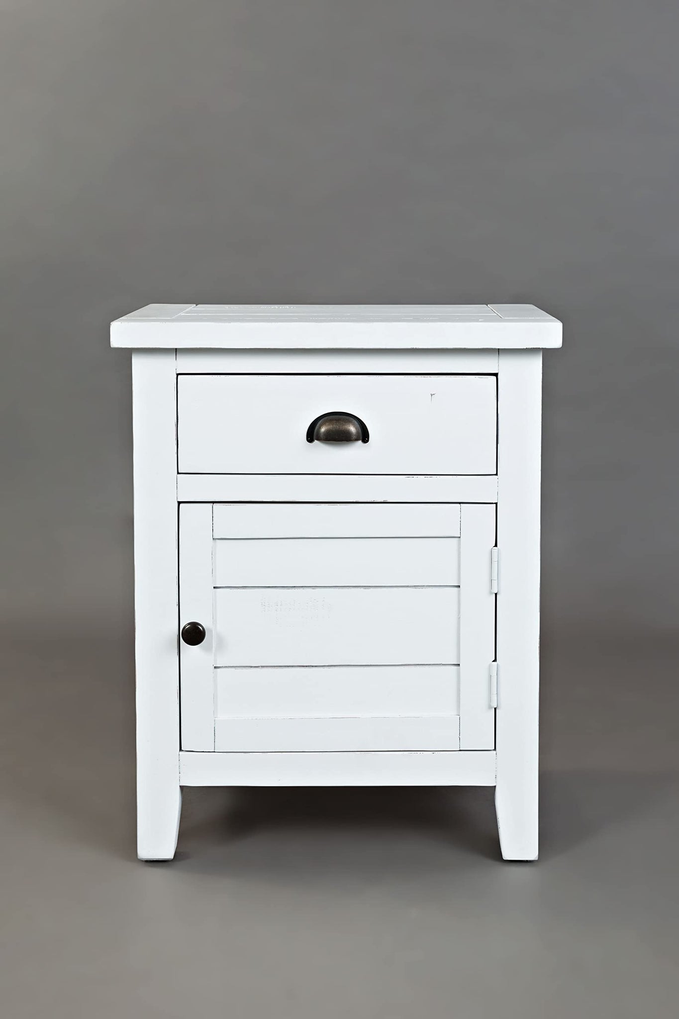 Jofran Artisan'S Craft Farmhouse Distressed 20 End Table Nightstand With Storage Cabinet, Weathered White